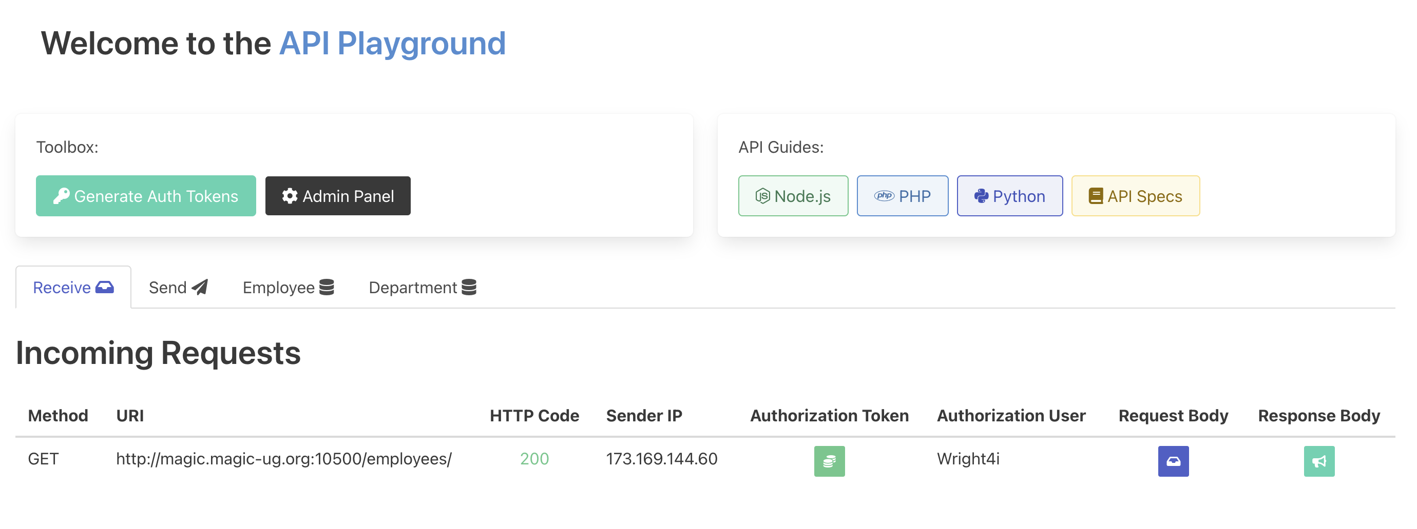 API Playground Valid Token